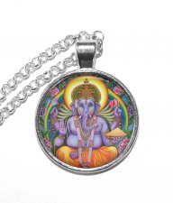 Halsband Brons Silver Ganesha Hinduism Gud Elefanthuvud