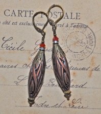 Retro Statement earrings with 1970s vintage acrylic beads in uncirculated condition, Swarovski crystals, rhinestone rondelles, a