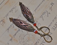 Retro Statement earrings with 1970s vintage acrylic beads in uncirculated condition, Swarovski crystals, rhinestone rondelles, a