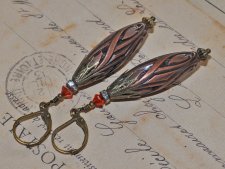 Retro Statement earrings with 1970s vintage acrylic beads in uncirculated condition, Swarovski crystals, rhinestone rondelles, a