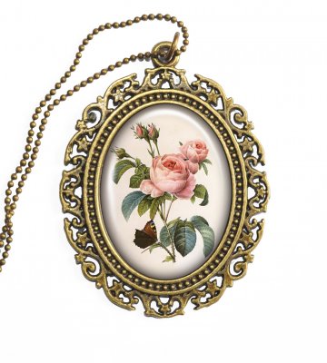 Halsband Kulkedja Statement Viktoriansk Victorian Rosa Rosor Pink Roses Vintage
