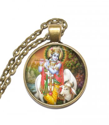 Halsband Brons Silver Krishna Hinduism Gud Den svarte