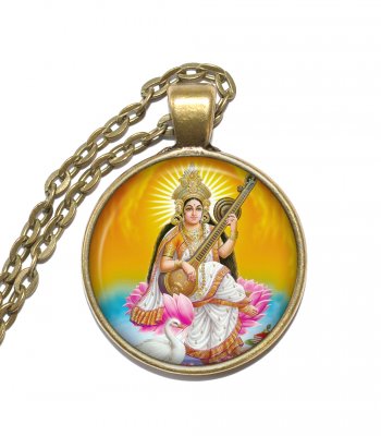 Halsband Brons Silver Saraswati Hinduism Gudinna Kunskapsgudinna