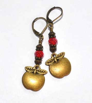 Örhängen Nickelfria Brons Brisyr Äpple Röd Kristall