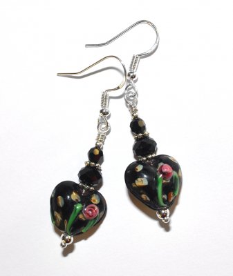 Örhängen Design Nickelfri Silver Lampwork Hjärta Svart